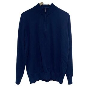 LL Bean Sweater Mens XL Blue Long Sleeve 1/4 Zip Neck Cotton Cashmere Preppy